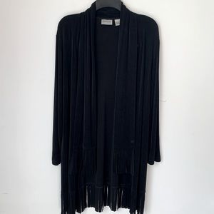 Chico’s Travelers Slinky Fringe Longline Cardigan & Scarf